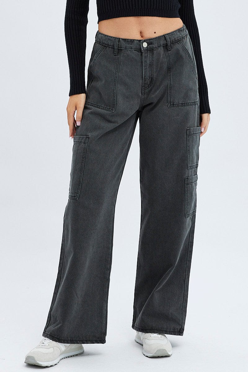 Black Cargo Jean Mid Rise for Ally Fashion