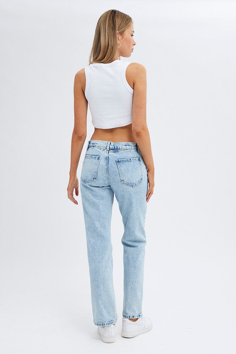 Denim Low Rise Jeans Straight Fold Down Waist for Ally Fashion