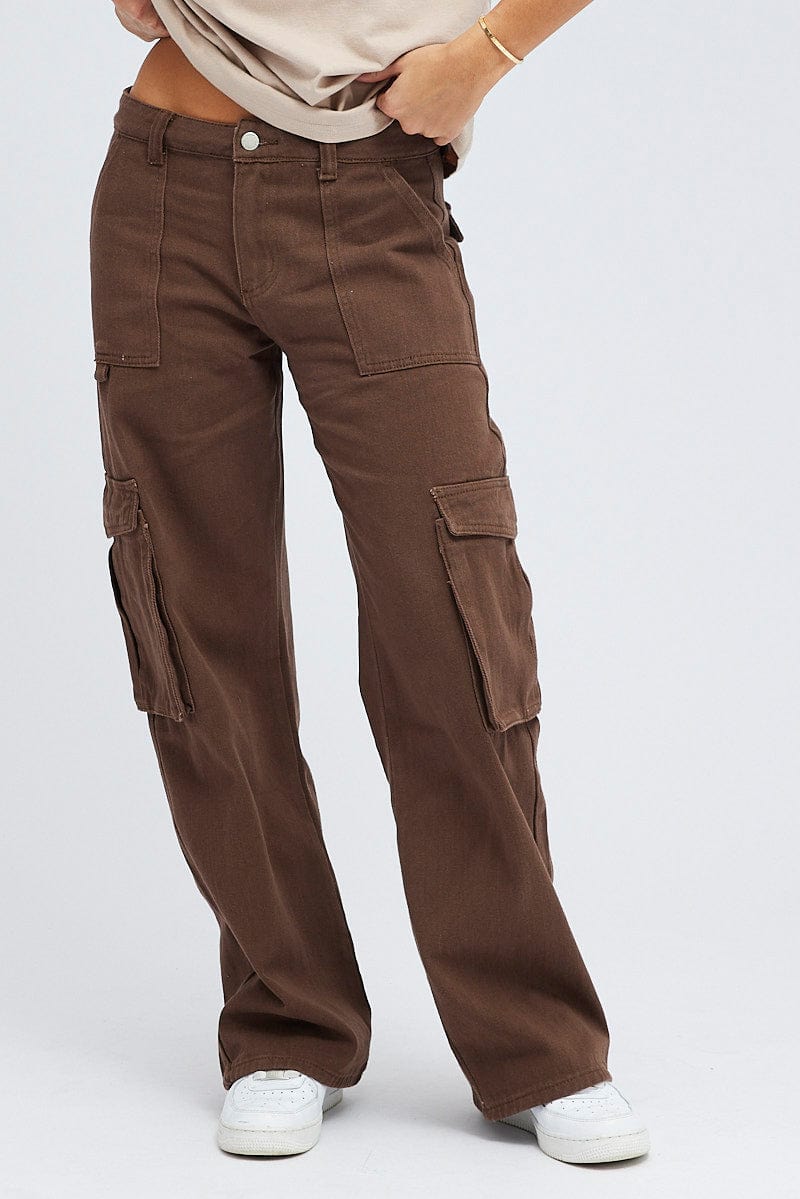 Brown Cargo Jean Multi Pocket for Ally Fashion