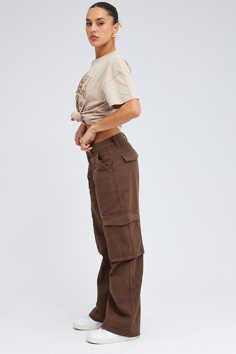 Brown Cargo Jean Multi Pocket for Ally Fashion