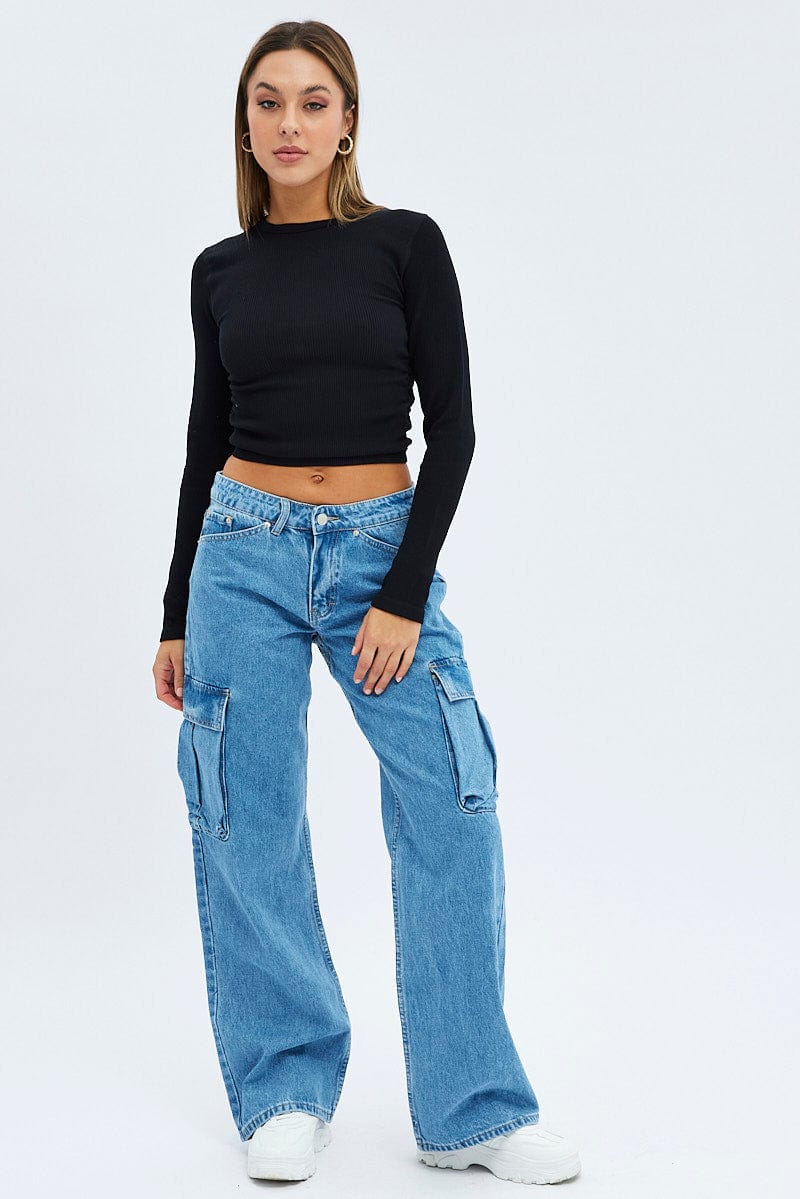 Denim Cargo Jeans Mid Rise Out Pocket | Ally Fashion
