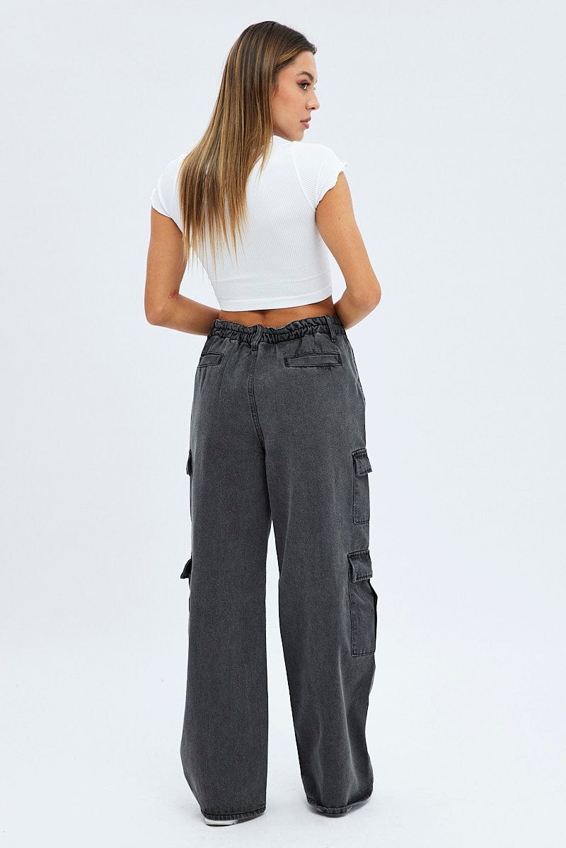 Grey Cargo Jeans Mid Rise Out Pocket for Ally Fashion