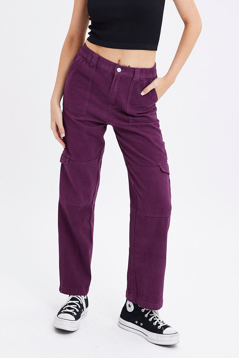 Lily High Rise Cargo Jeans - Lavender