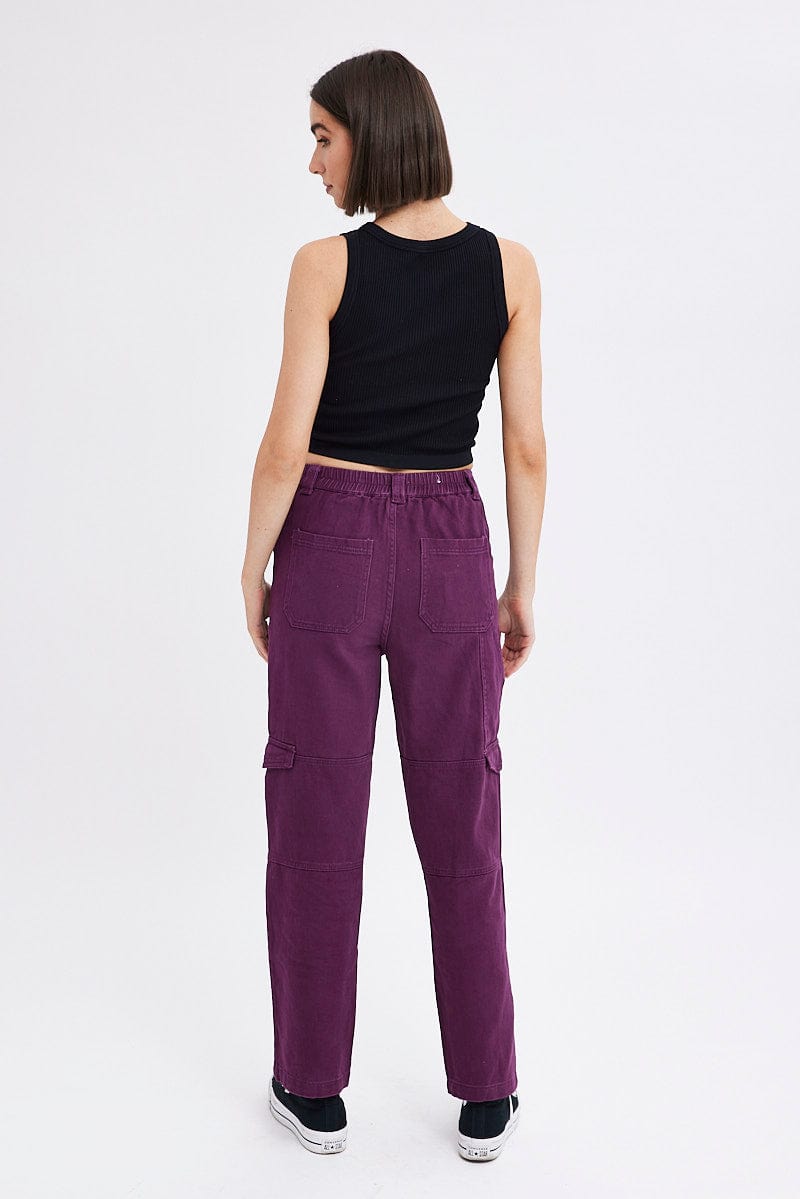 VEMART Trousers Purple Baggy Jeans Women Style High Waist Gradient