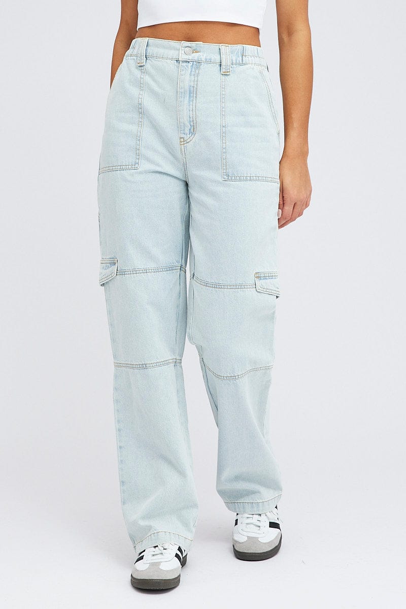 Denim Cargo Jeans Elastic Waist for Ally Fashion