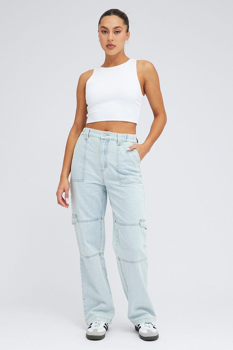 Denim Cargo Jeans Elastic Waist for Ally Fashion