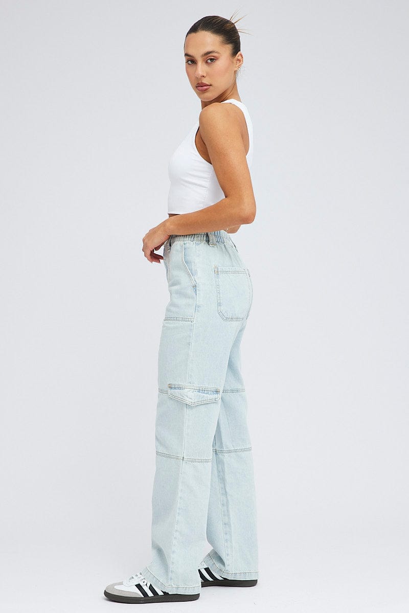 Denim Cargo Jeans Elastic Waist for Ally Fashion
