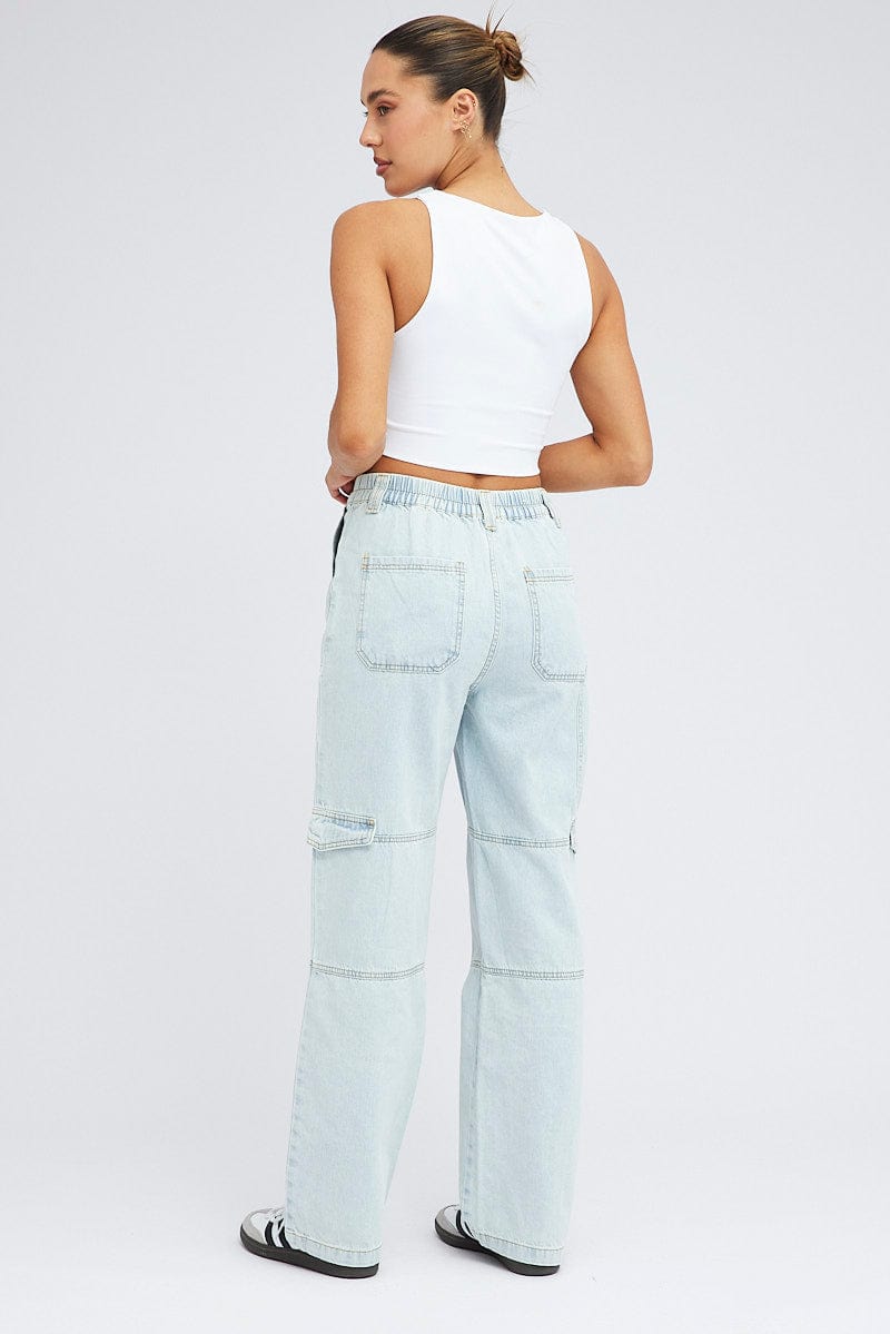 Denim Cargo Jeans Elastic Waist for Ally Fashion