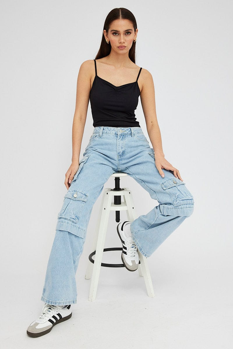 Denim Multi Pocket Cargo Jeans for Ally Fashion