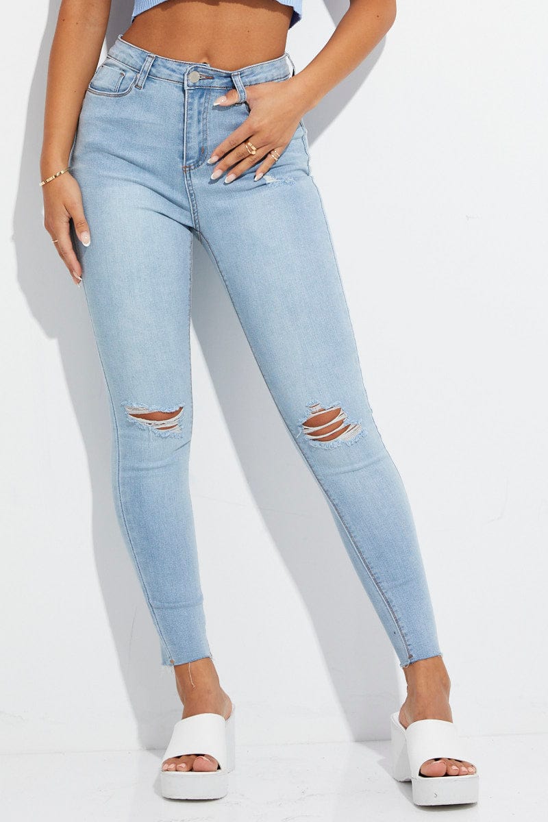 Blue Skinny Denim Jeans Mid Rise for Ally Fashion
