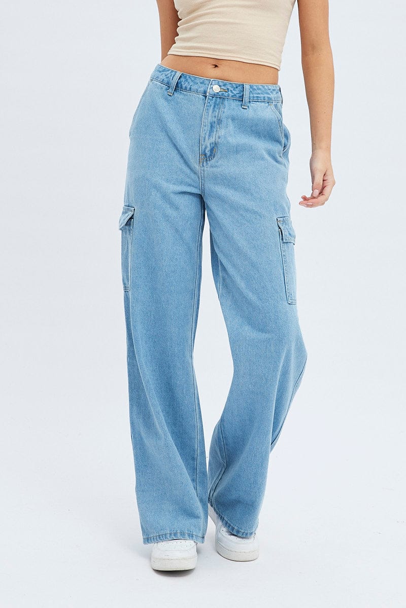 Denim Cargo Denim Jeans High rise | Ally Fashion