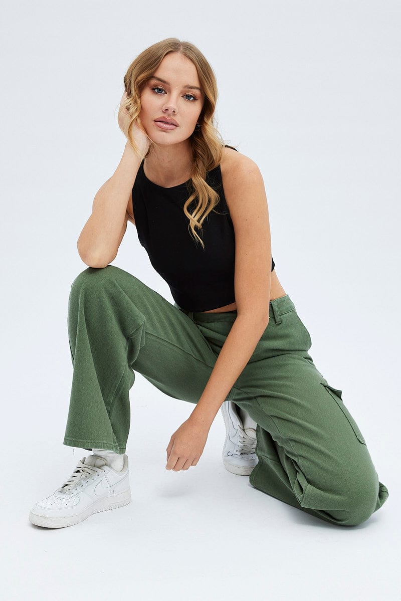 Green Cargo Denim Jeans High rise for Ally Fashion