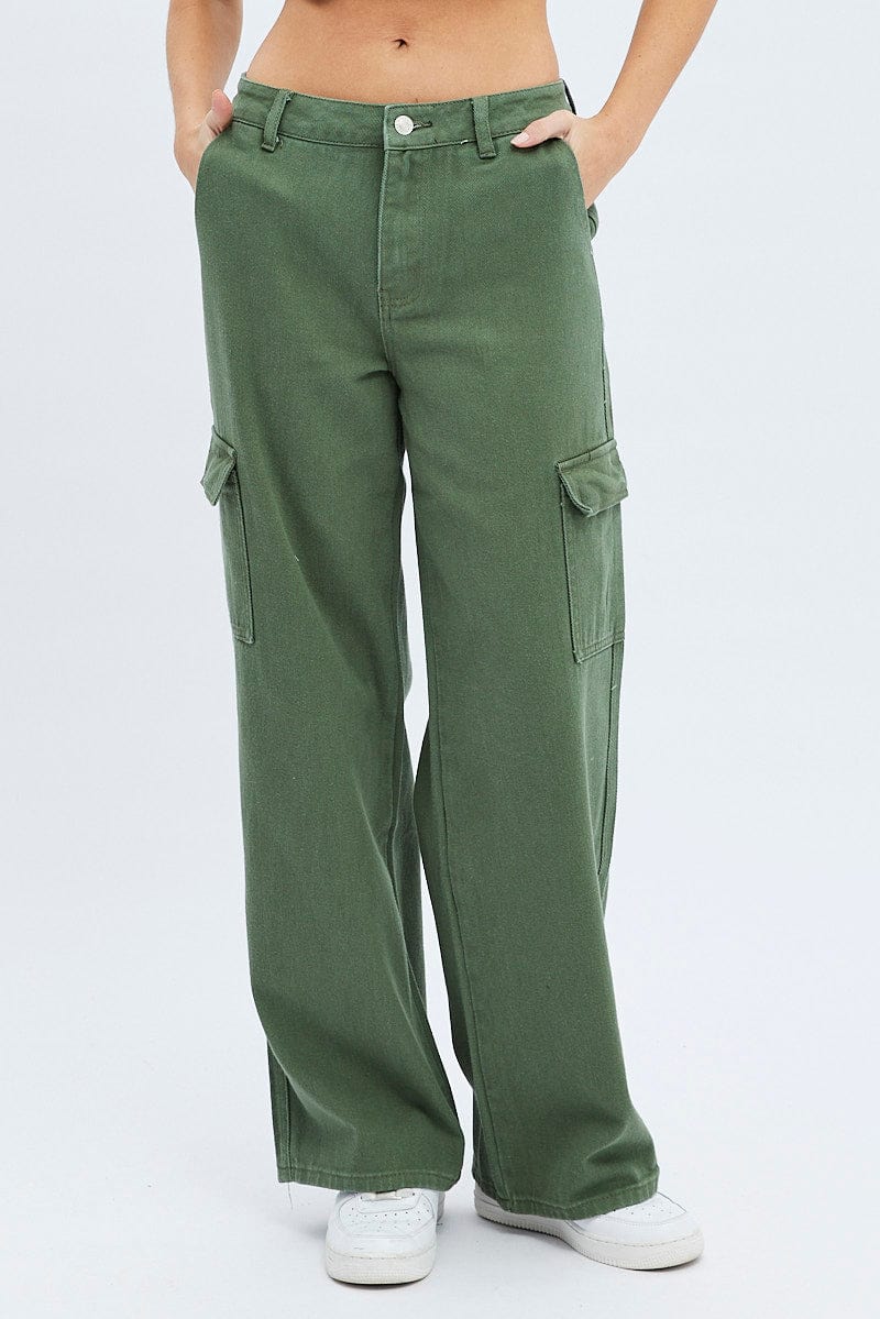 Green Cargo Denim Jeans High rise for Ally Fashion