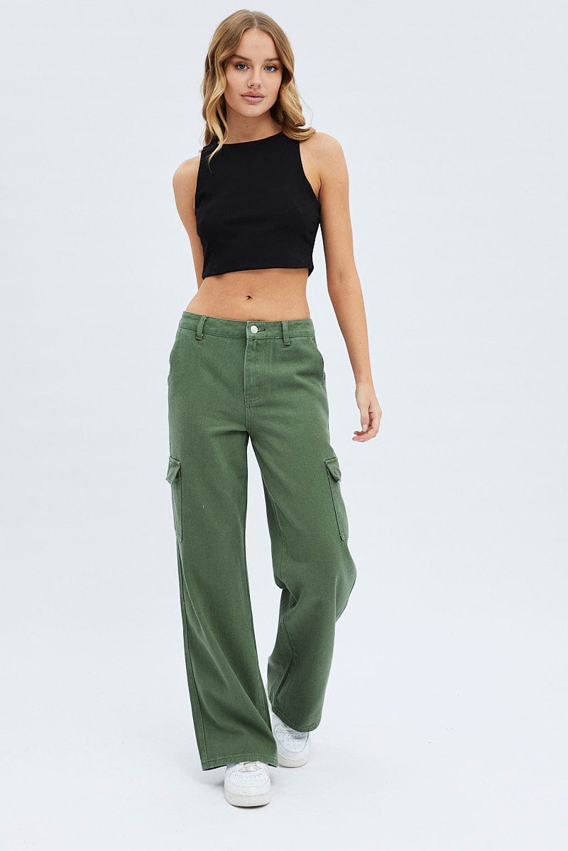 Green Cargo Denim Jeans High rise for Ally Fashion