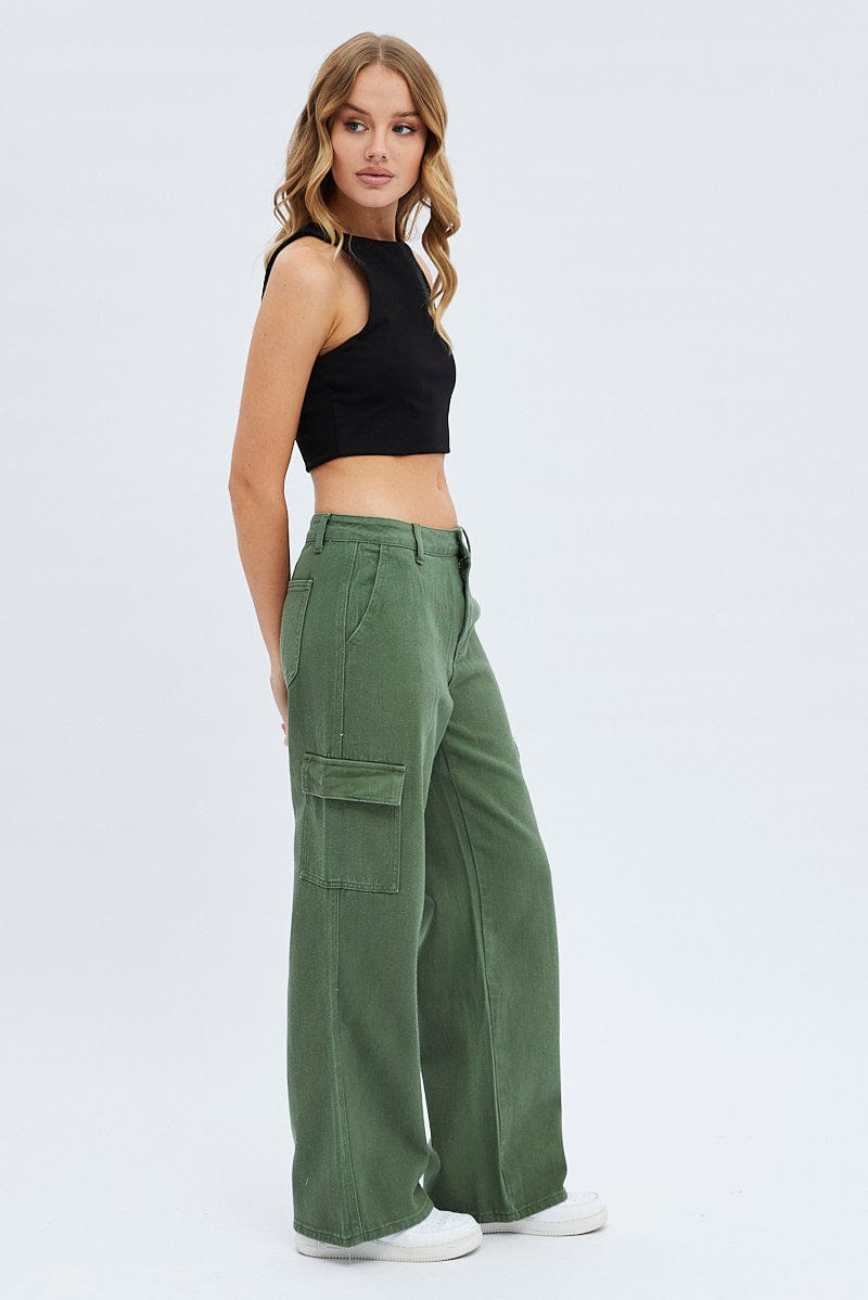 Green Cargo Denim Jeans High rise | Ally Fashion