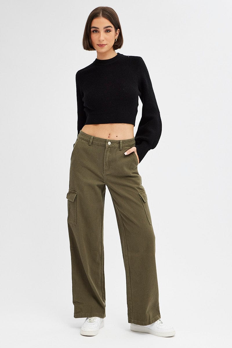 Green Cargo Denim Jeans High Rise | Ally Fashion