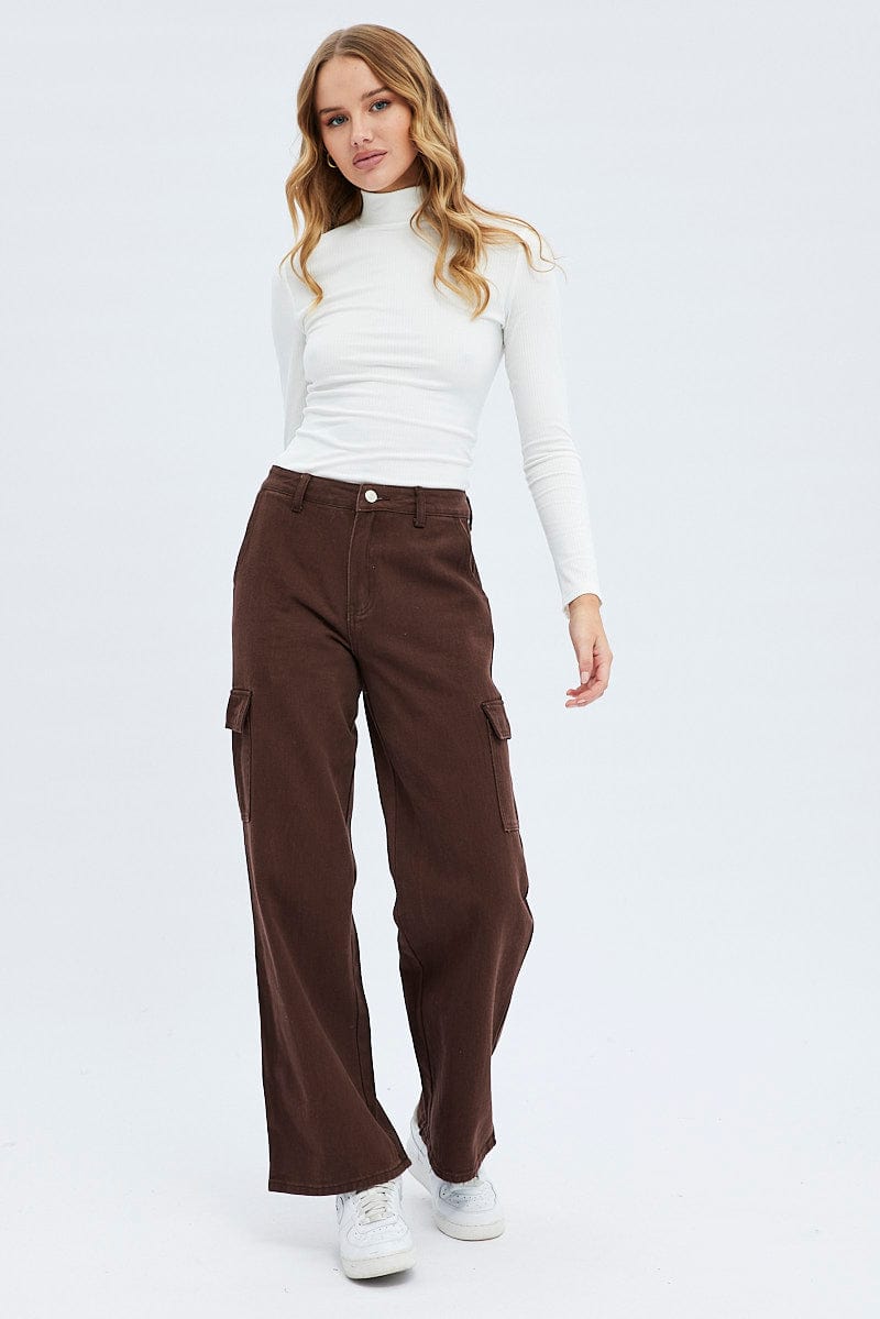 Brown Cargo Denim Jeans High rise for Ally Fashion