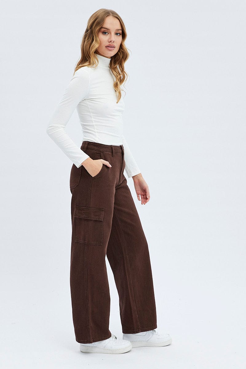 Brown Cargo Denim Jeans High rise for Ally Fashion