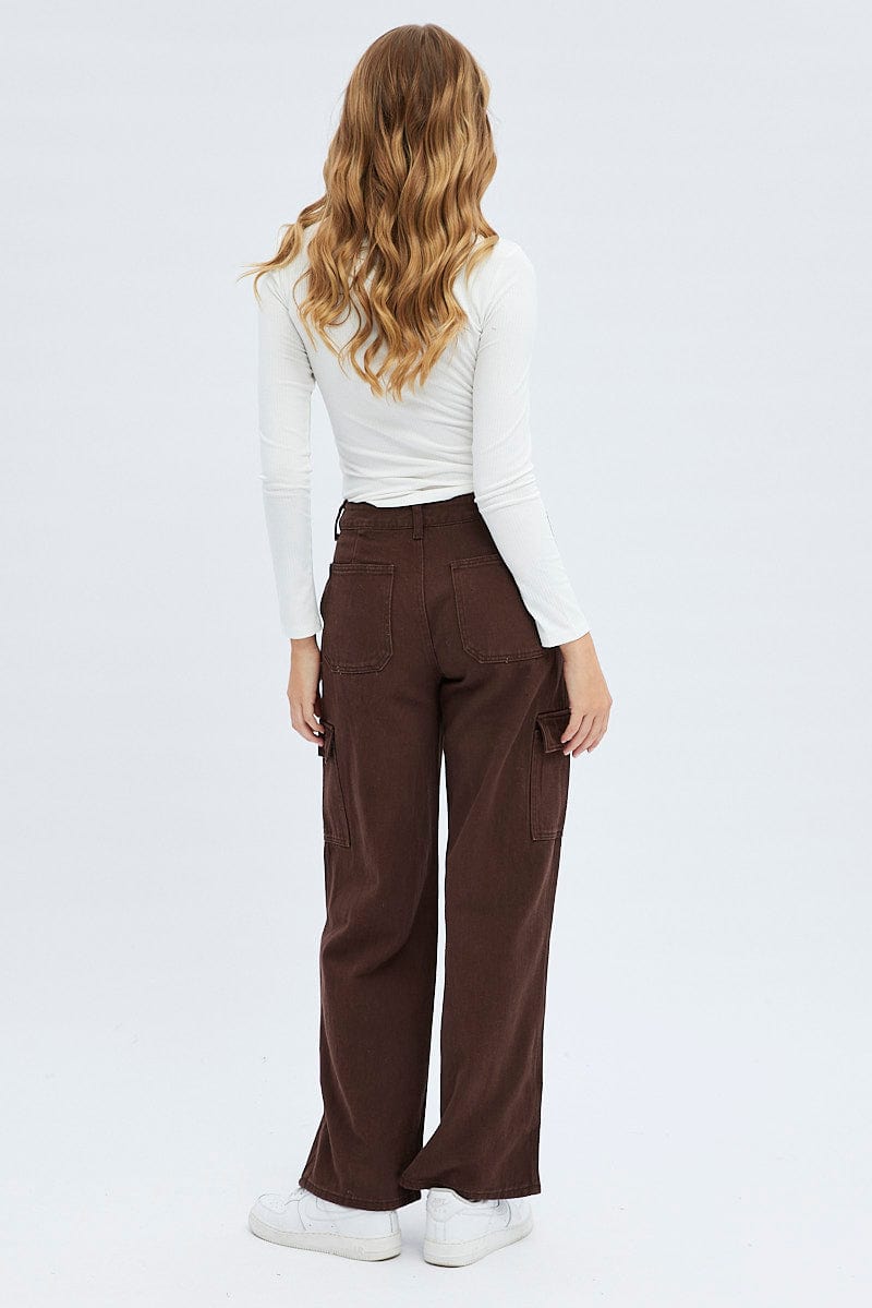 Brown Cargo Denim Jeans High rise for Ally Fashion