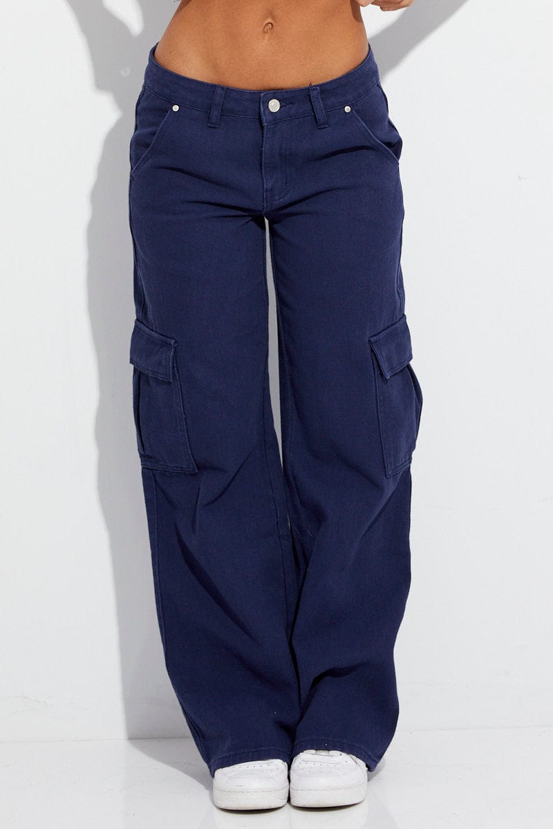 Blue Cargo Denim Jeans Low Rise | Ally Fashion
