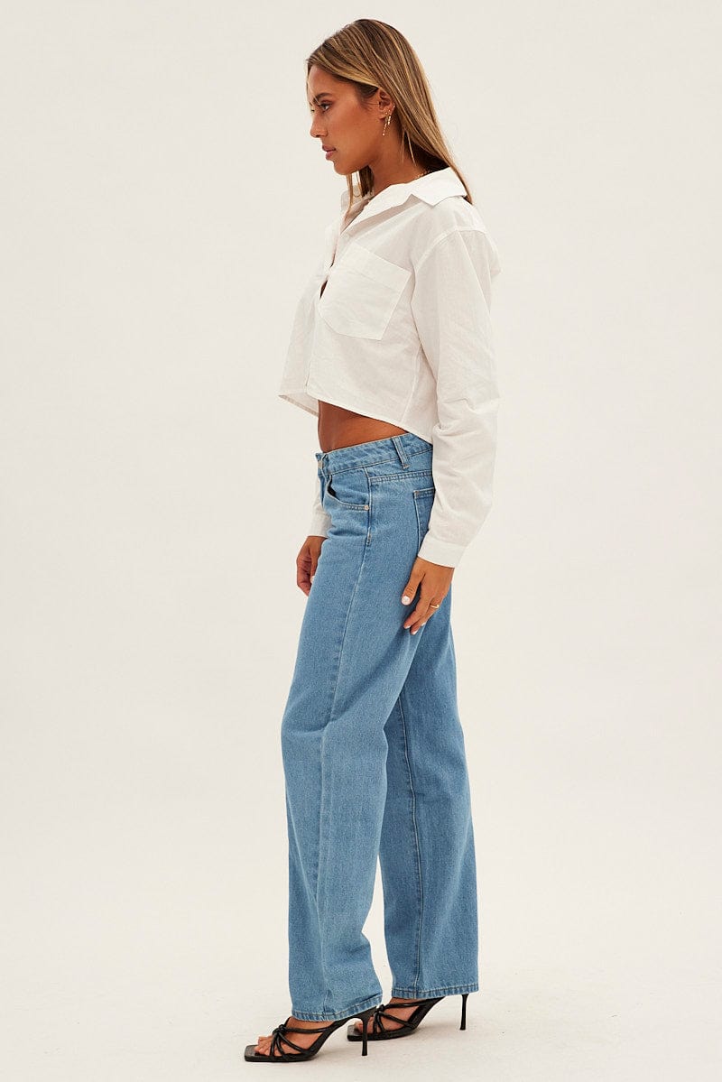 Blue Straight Denim Jeans Low Rise for Ally Fashion