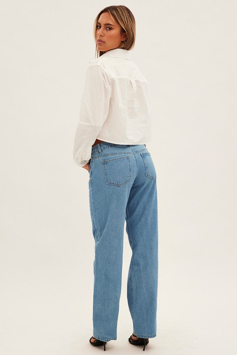 Blue Straight Denim Jeans Low Rise for Ally Fashion