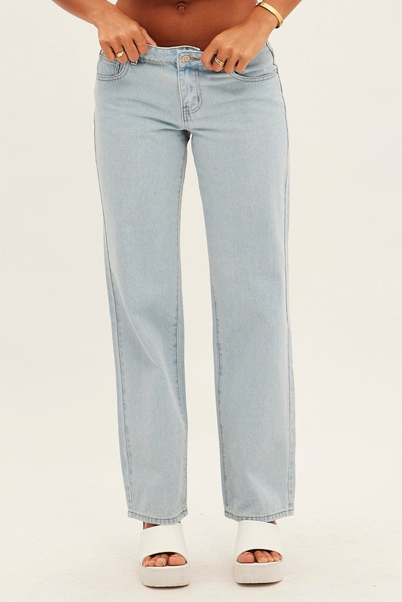 Blue Straight Denim Jeans Low Rise for Ally Fashion