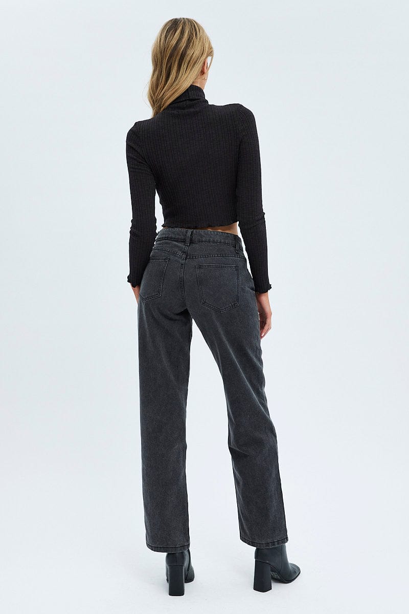 Black Straight Denim Jeans Low Rise for Ally Fashion