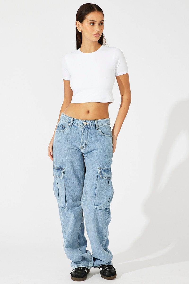 Denim Cargo Jeans High Rise Out Pocket for Ally Fashion