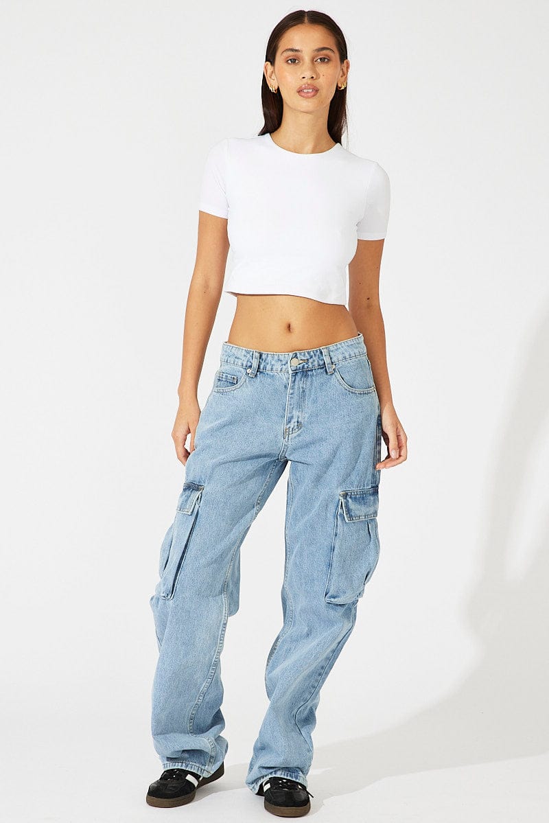 Denim Cargo Jeans High Rise Out Pocket for Ally Fashion