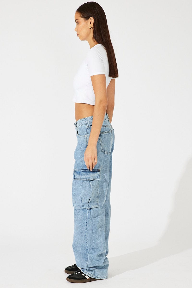 Denim Cargo Jeans High Rise Out Pocket for Ally Fashion