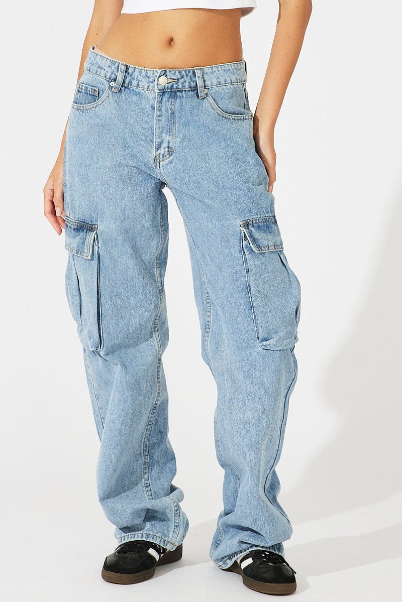 Denim Cargo Jeans High Rise Out Pocket for Ally Fashion