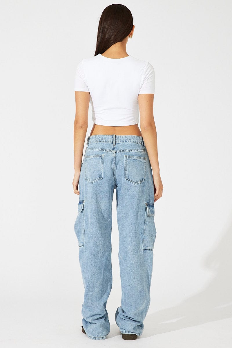 Denim Cargo Jeans High Rise Out Pocket for Ally Fashion