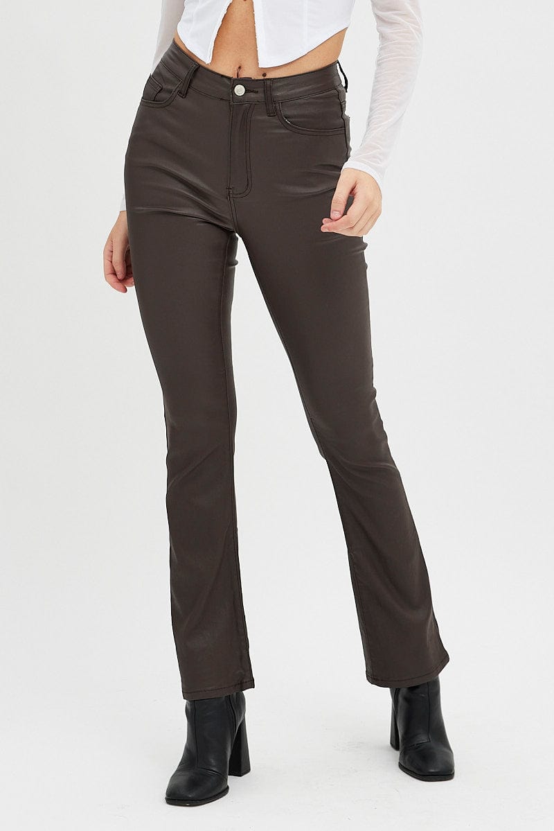 Brown Flare Denim Jeans Coated High rise for Ally Fashion