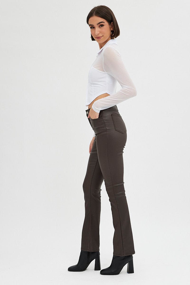 Brown Flare Denim Jeans Coated High rise for Ally Fashion