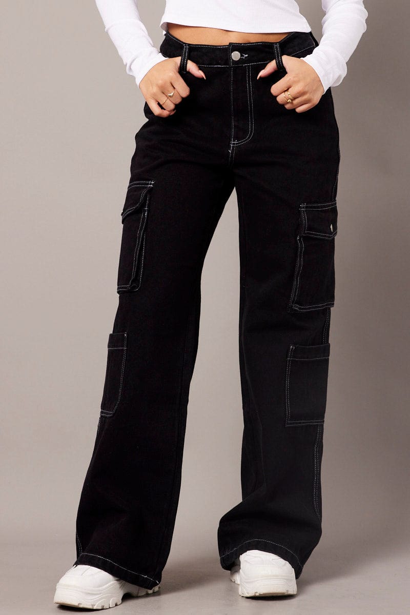 Black Cargo Jean Mid Rise for Ally Fashion