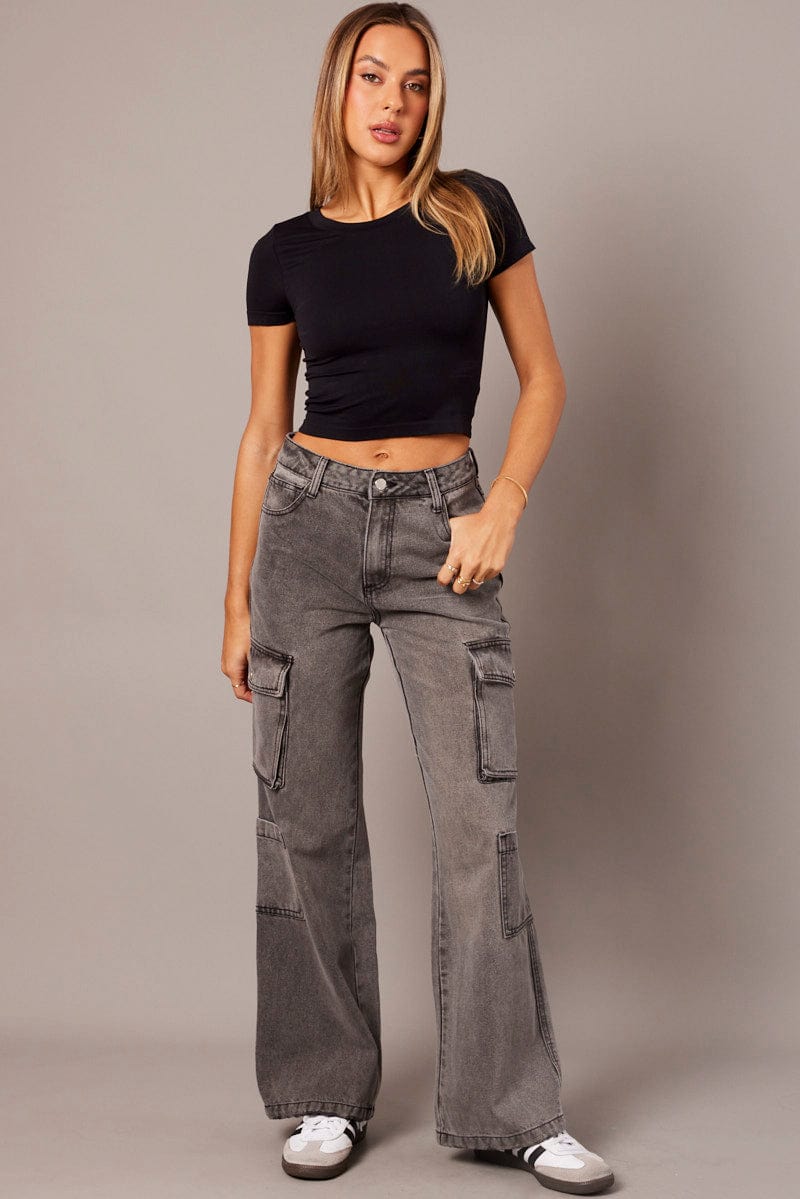 Grey Cargo Jean Mid Rise for Ally Fashion