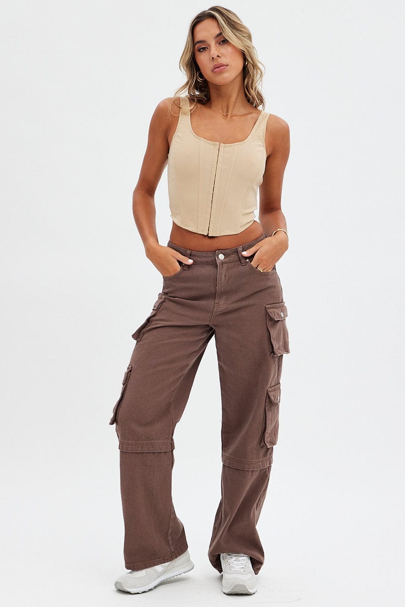 Brown Cargo Denim Jeans High Rise for Ally Fashion