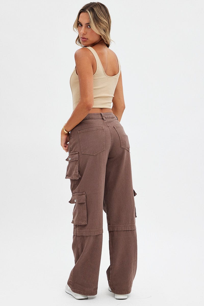 Brown Cargo Denim Jeans High Rise for Ally Fashion