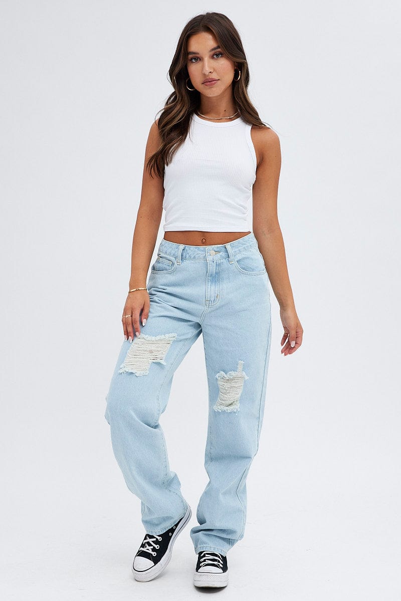 Blue Baggy Denim Jeans Mid rise for Ally Fashion