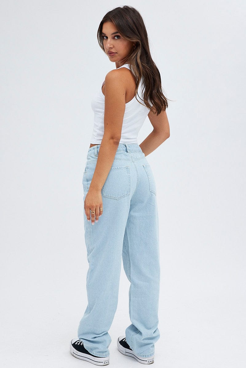 Blue Baggy Denim Jeans Mid rise for Ally Fashion