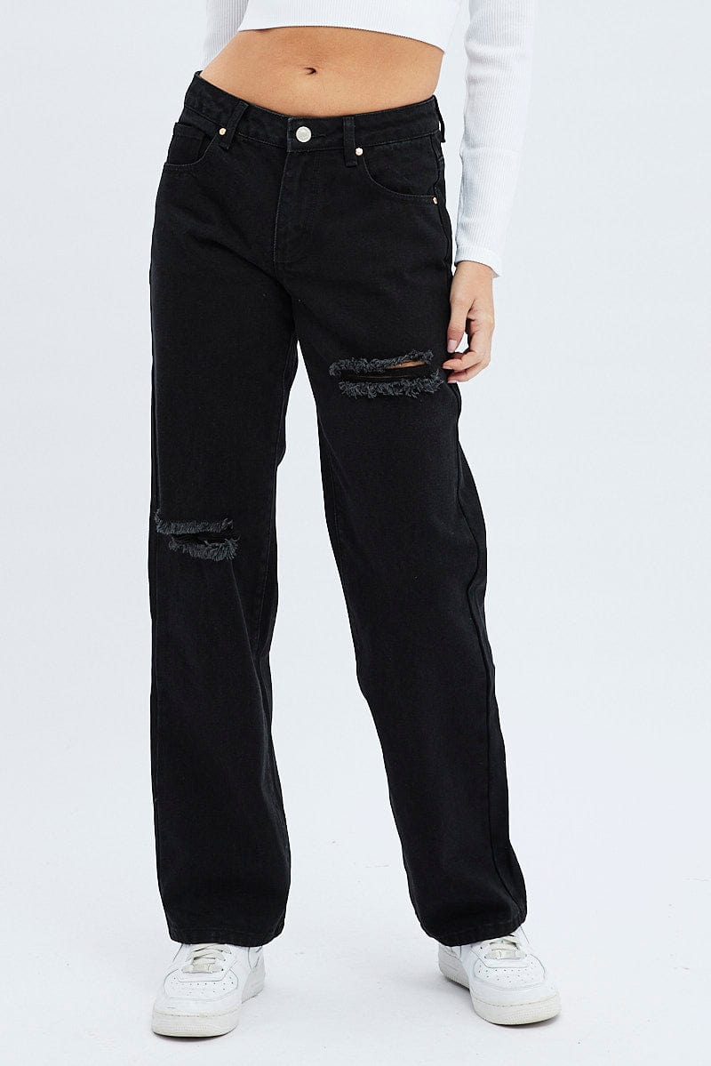 Black Straight Denim Jeans High rise for Ally Fashion