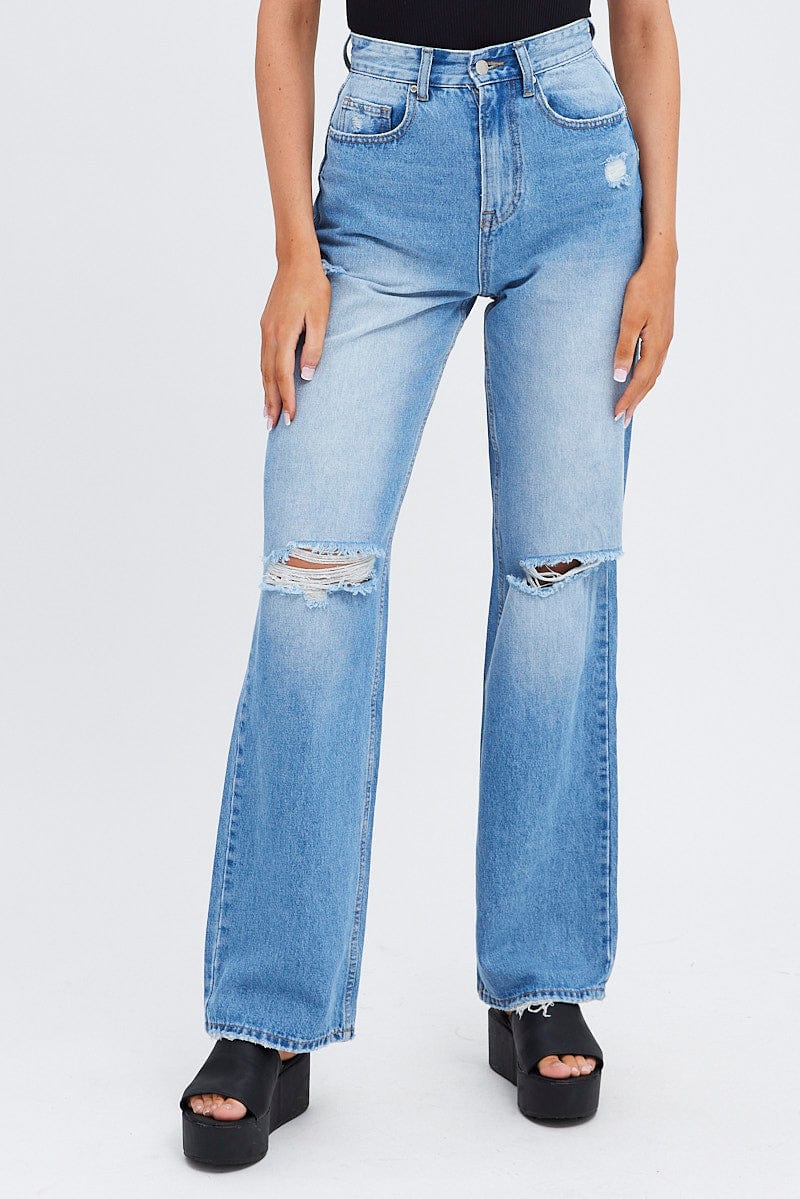 Blue Wide Leg Denim Jeans High rise for Ally Fashion