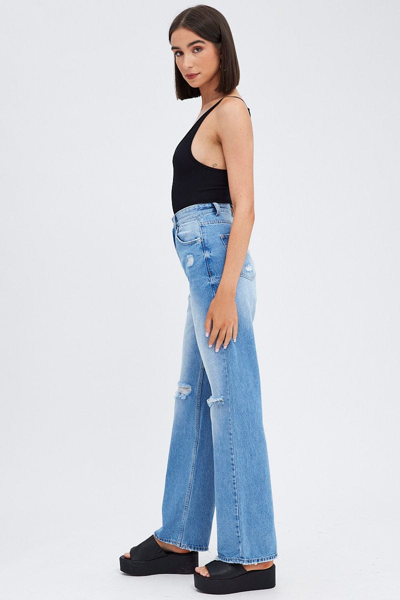 Blue Wide Leg Denim Jeans High rise for Ally Fashion