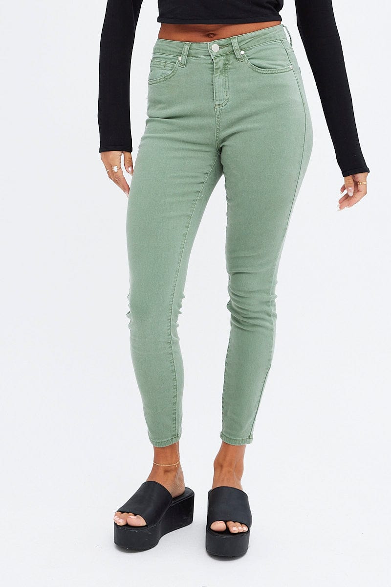 Green Skinny Denim Jeans Mid rise for Ally Fashion