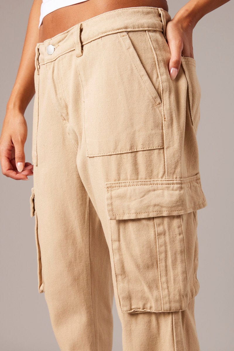 Beige Cargo Jean Mid Rise for Ally Fashion