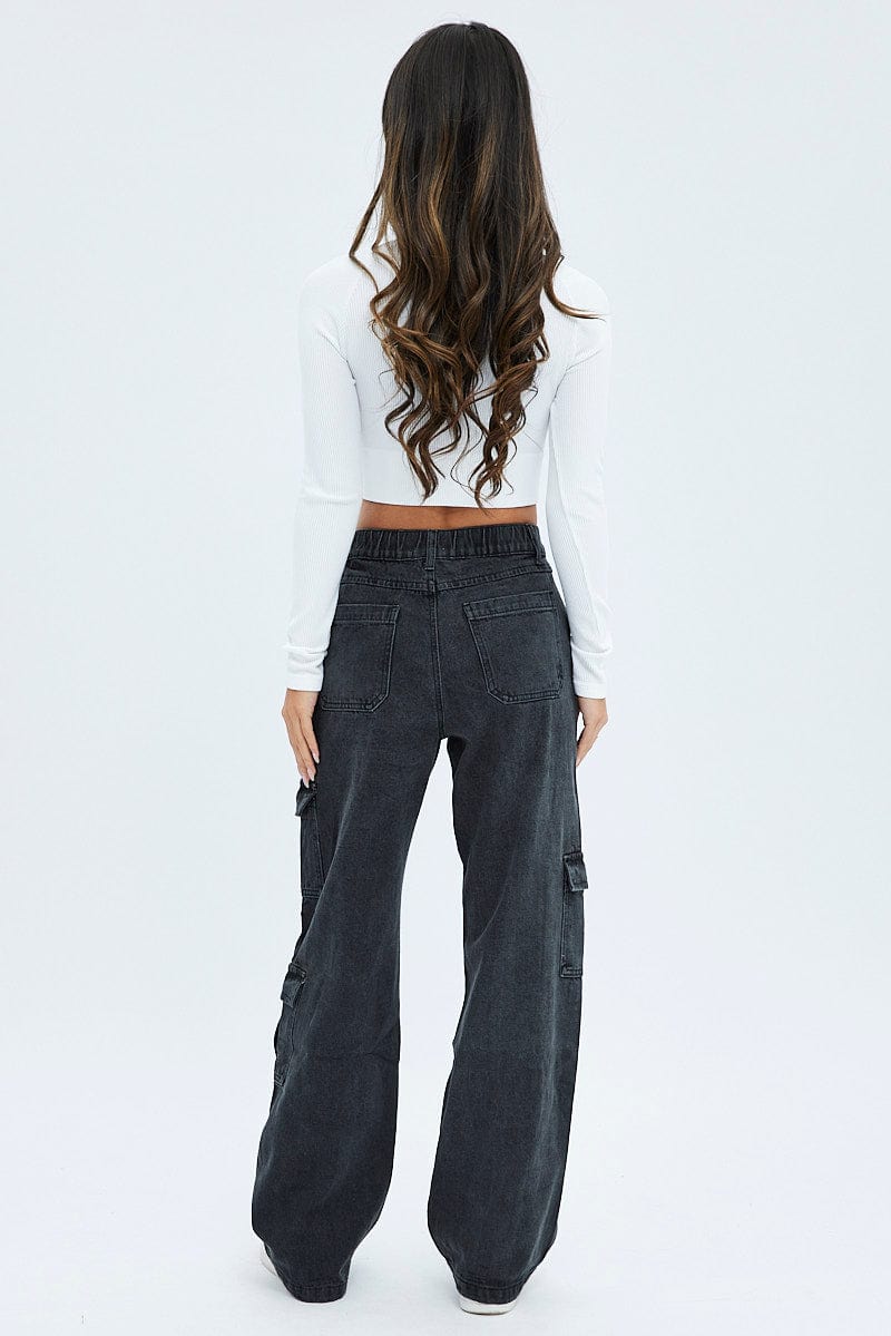 Black Cargo Denim Jeans Mid Rise for Ally Fashion