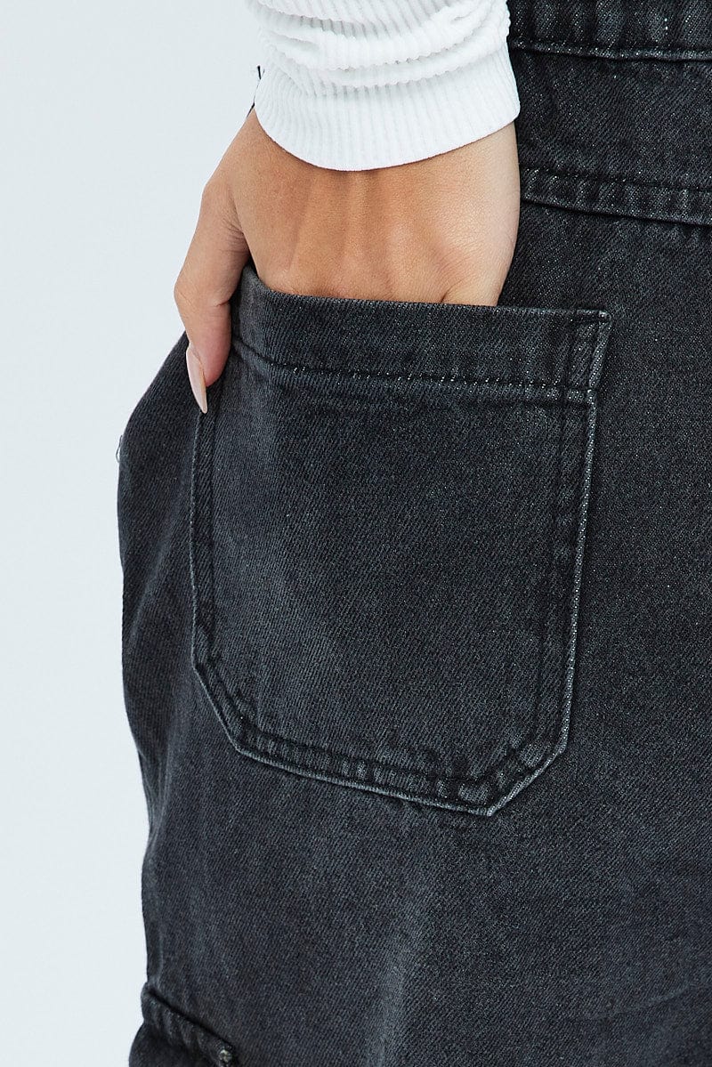 Black Cargo Denim Jeans Mid Rise for Ally Fashion