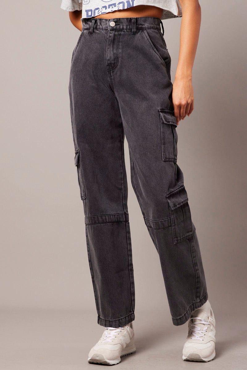 Grey Cargo Jean Wide Leg for Ally Fashion