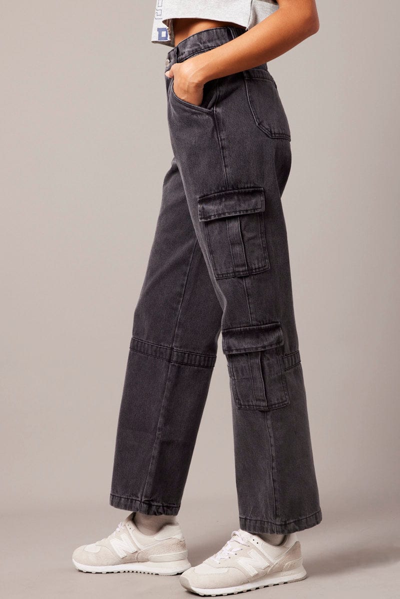 Grey Cargo Jean Wide Leg for Ally Fashion